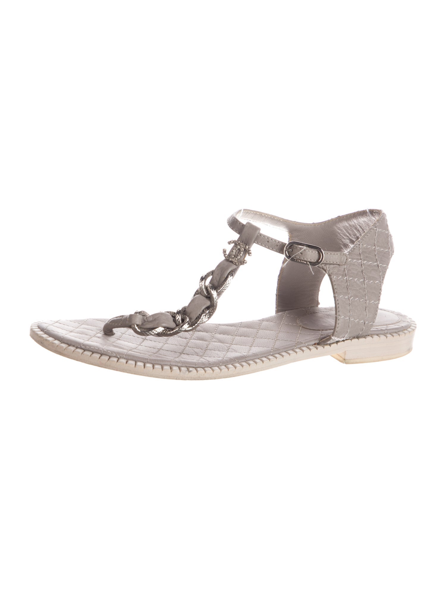 Chanel Interlocking CC Logo Leather T-Strap Sandals