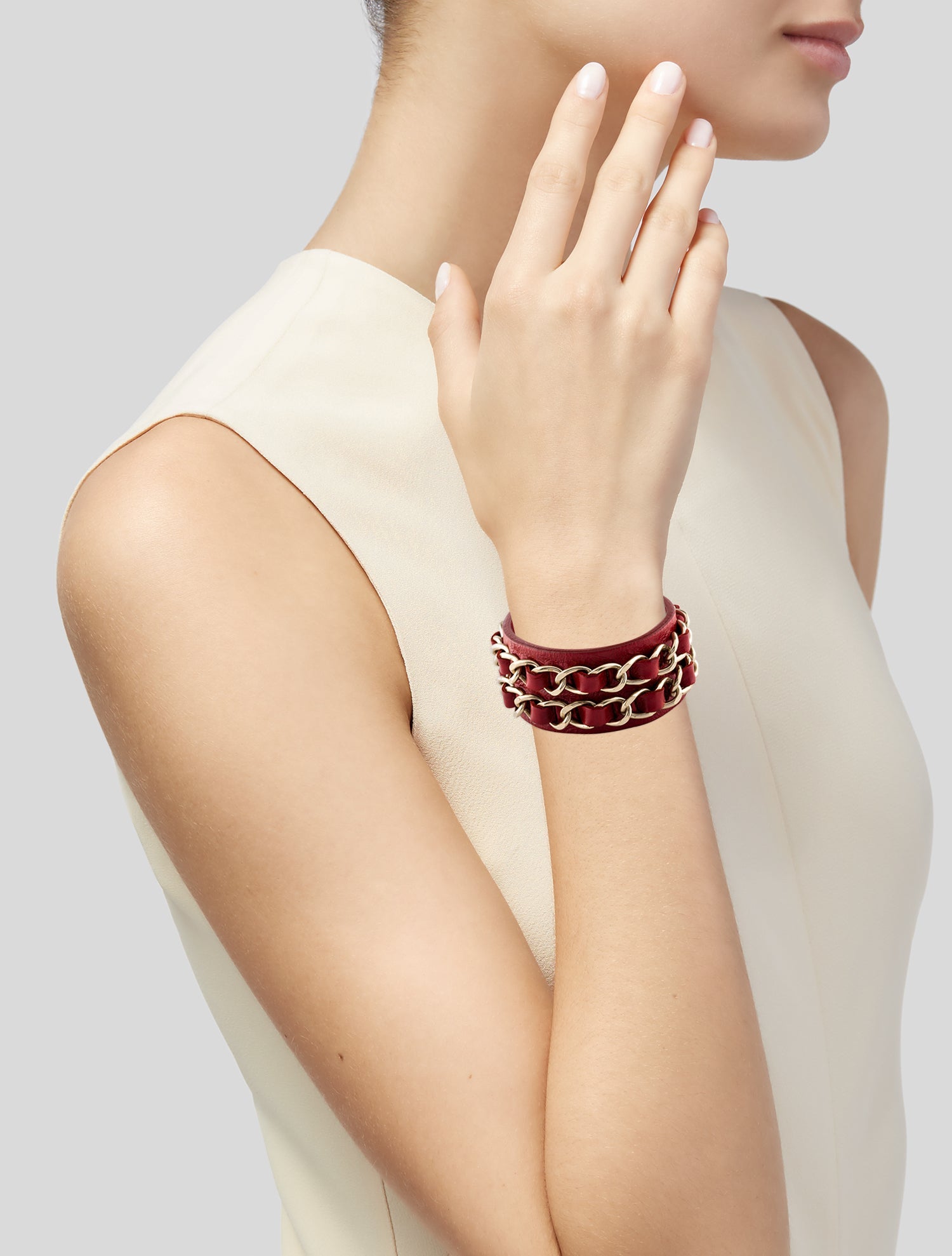 Chanel Leather Chain-Link CC Turn-Lock Bracelet