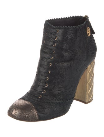 Chanel 2015 Interlocking CC Logo Lace-Up Boots