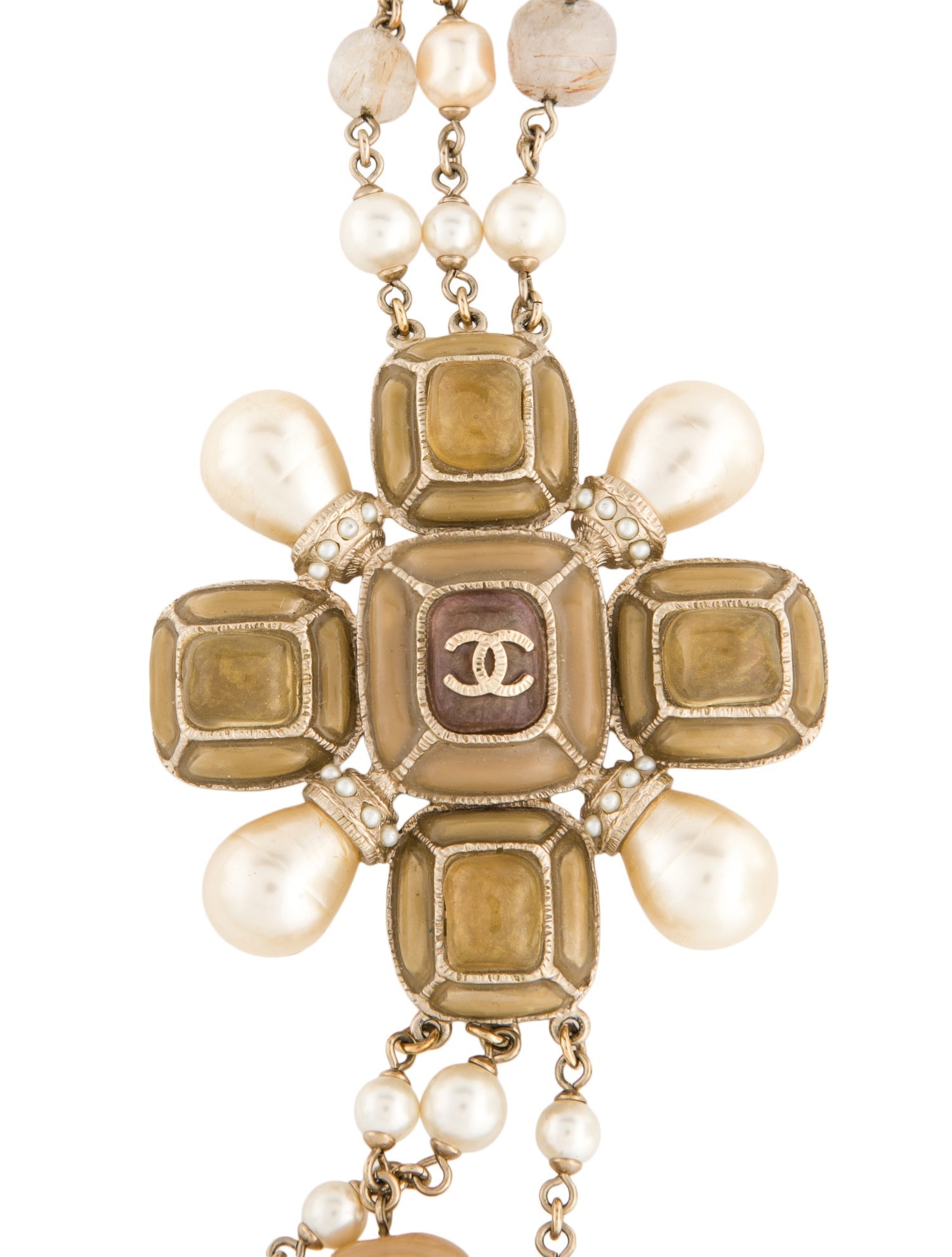 Chanel Rutilated Stone, Faux Pearl & Gripoix Multistrand Necklace