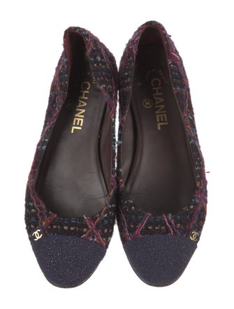 Chanel Interlocking CC Logo Tweed Ballet Flats