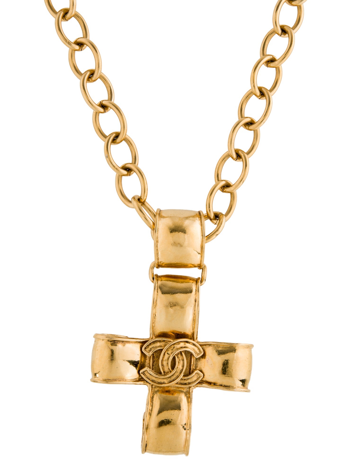 Chanel Vintage CC Ribbon Cross Pendant Necklace