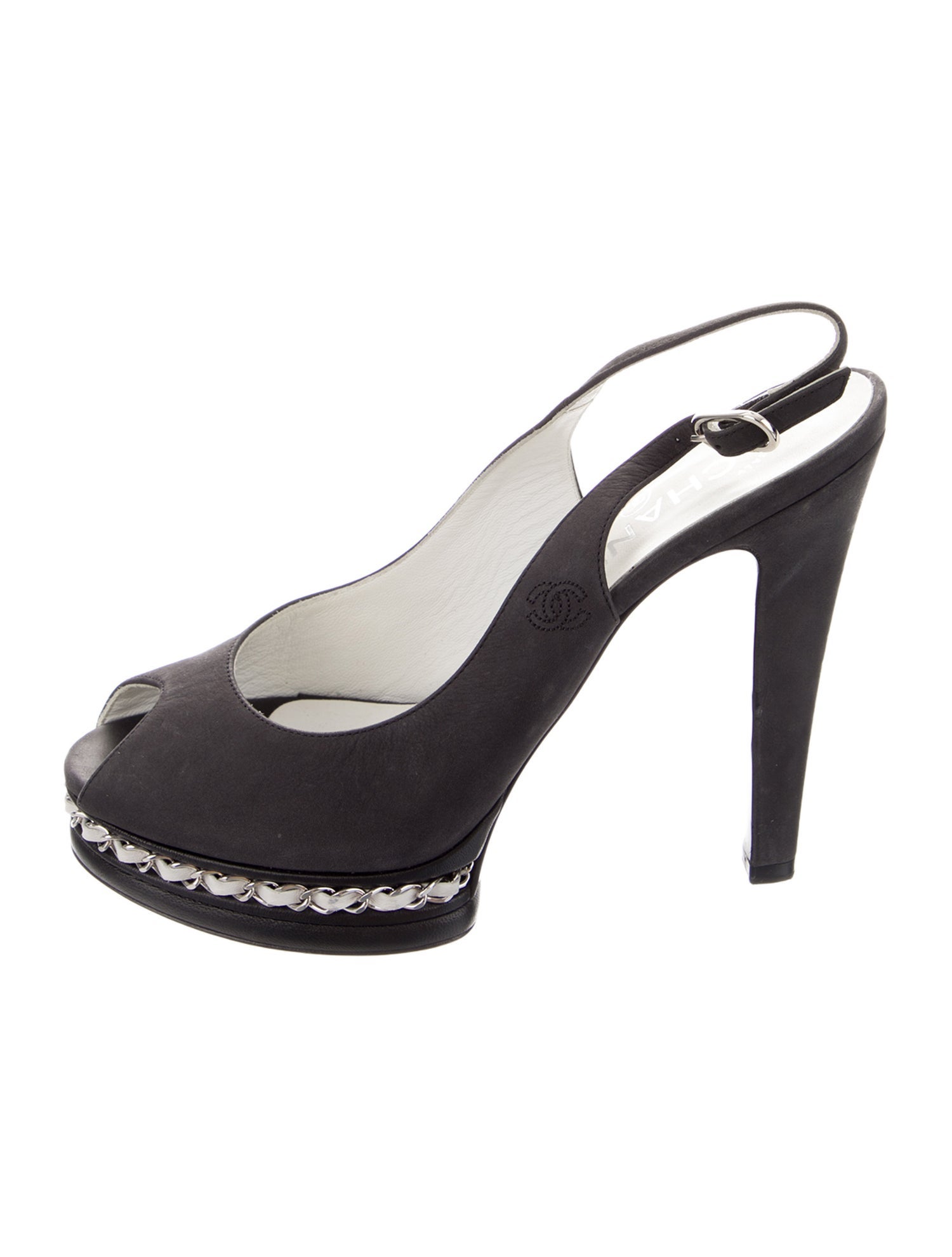 Chanel Interlocking CC Logo Suede Slingback Sandals