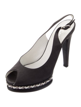 Chanel Interlocking CC Logo Suede Slingback Sandals