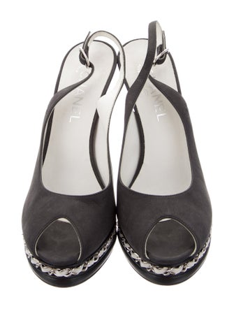 Chanel Interlocking CC Logo Suede Slingback Sandals