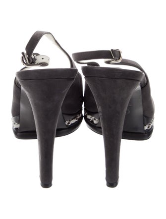 Chanel Interlocking CC Logo Suede Slingback Sandals