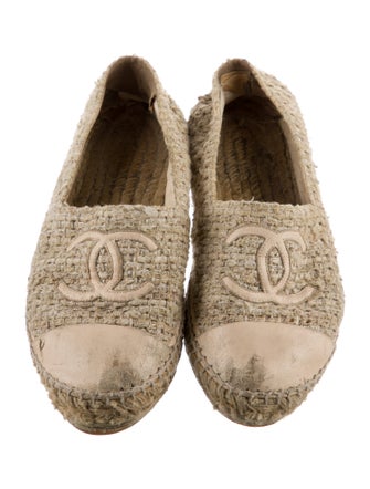 Chanel Interlocking CC Logo Tweed Espadrilles