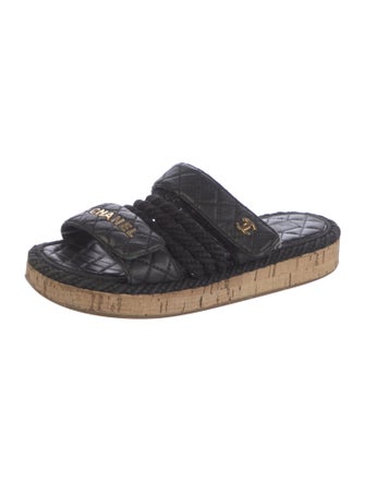 Chanel Interlocking CC Logo Leather Slides