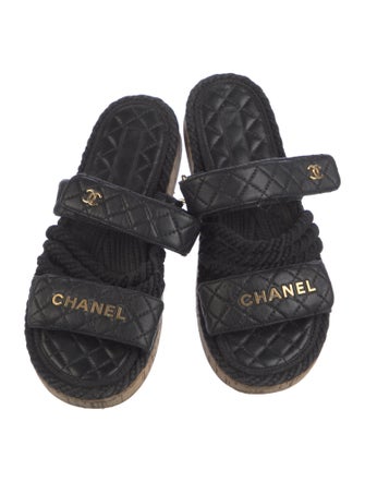 Chanel Interlocking CC Logo Leather Slides