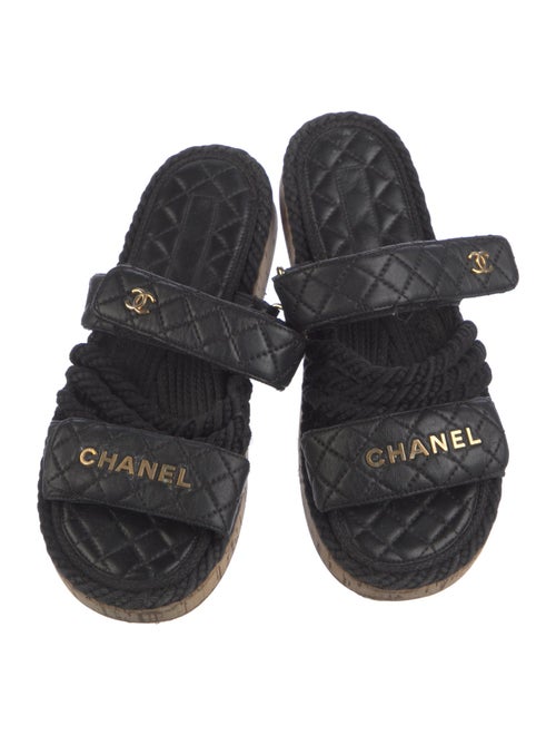 Chanel Interlocking CC Logo Leather Slides