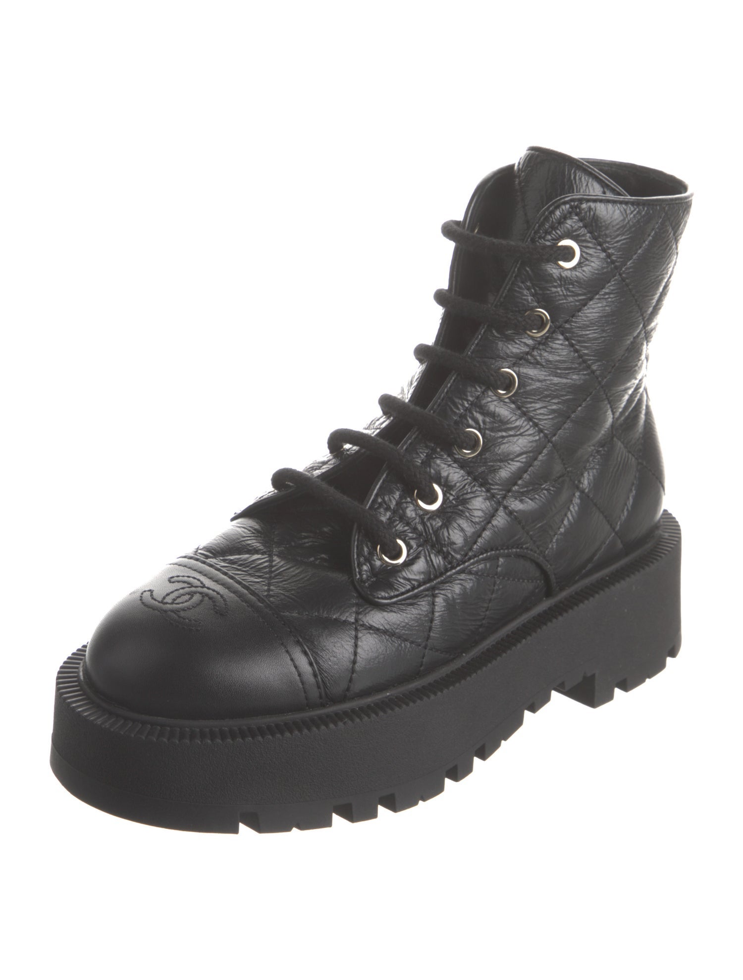 Chanel 2024 Interlocking CC Logo Combat Boots