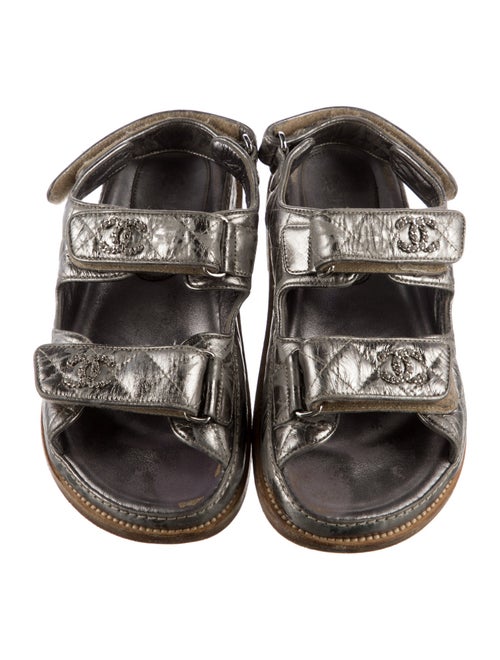 Chanel Interlocking CC Logo Lambskin Slingback Sandals