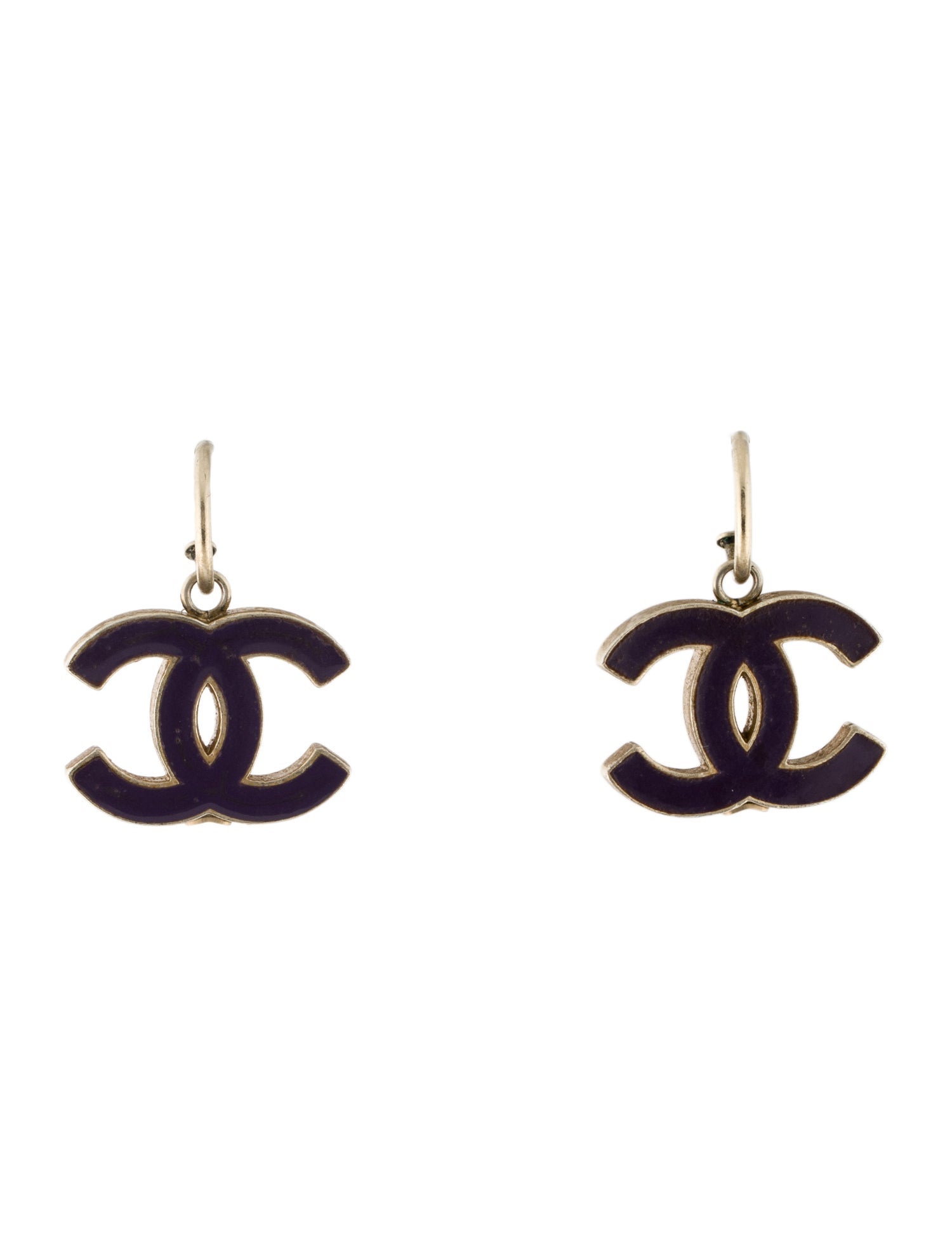 Chanel Enamel CC Drop Hoop Earrings