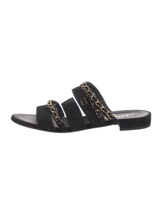 Chanel Interlocking CC Logo Suede Slides
