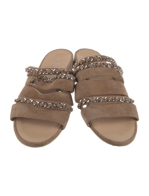 Chanel Interlocking CC Logo Suede Slides