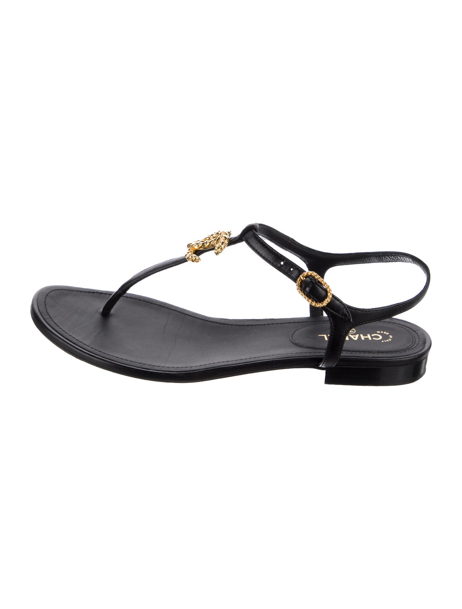 Chanel Interlocking CC Logo Leather T-Strap Sandals