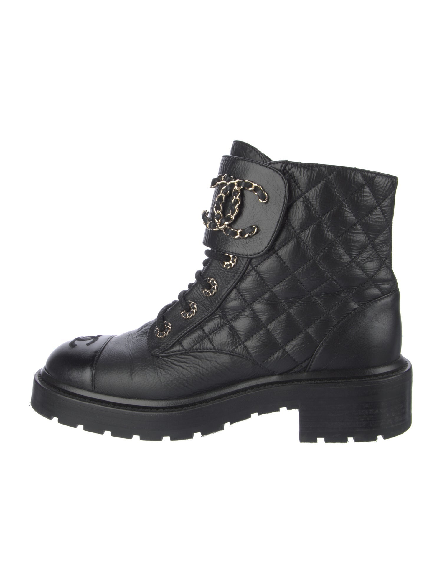 Chanel Interlocking CC Logo Lambskin Combat Boots