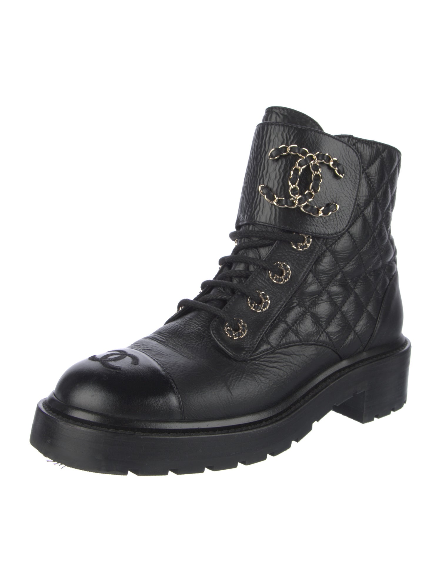 Chanel Interlocking CC Logo Lambskin Combat Boots