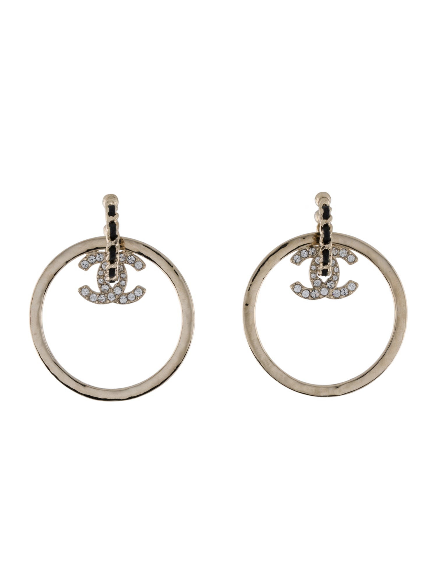 Chanel 2022 Strass & Leather CC Drop Earrings