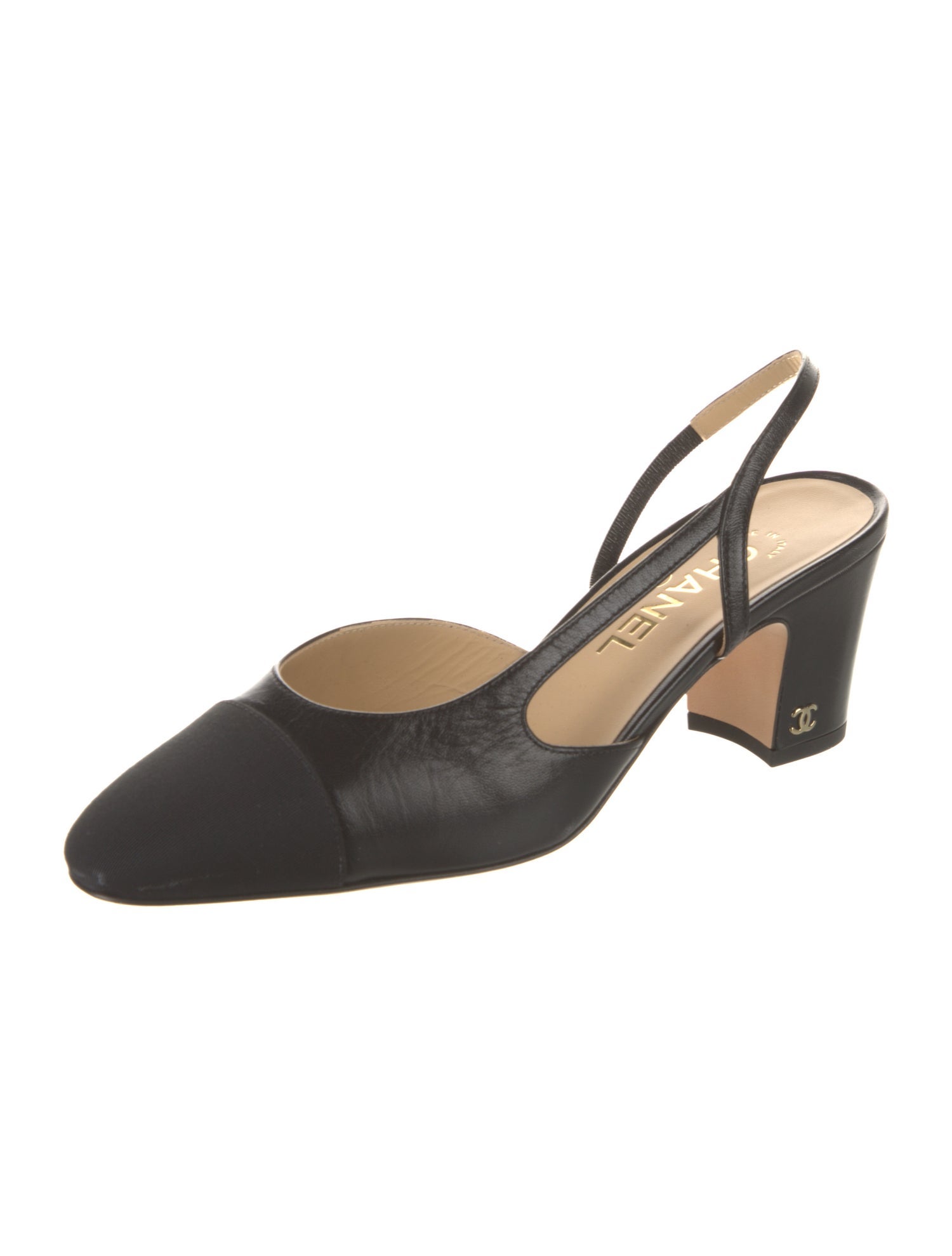 Chanel Interlocking CC Logo Leather Slingback Pumps