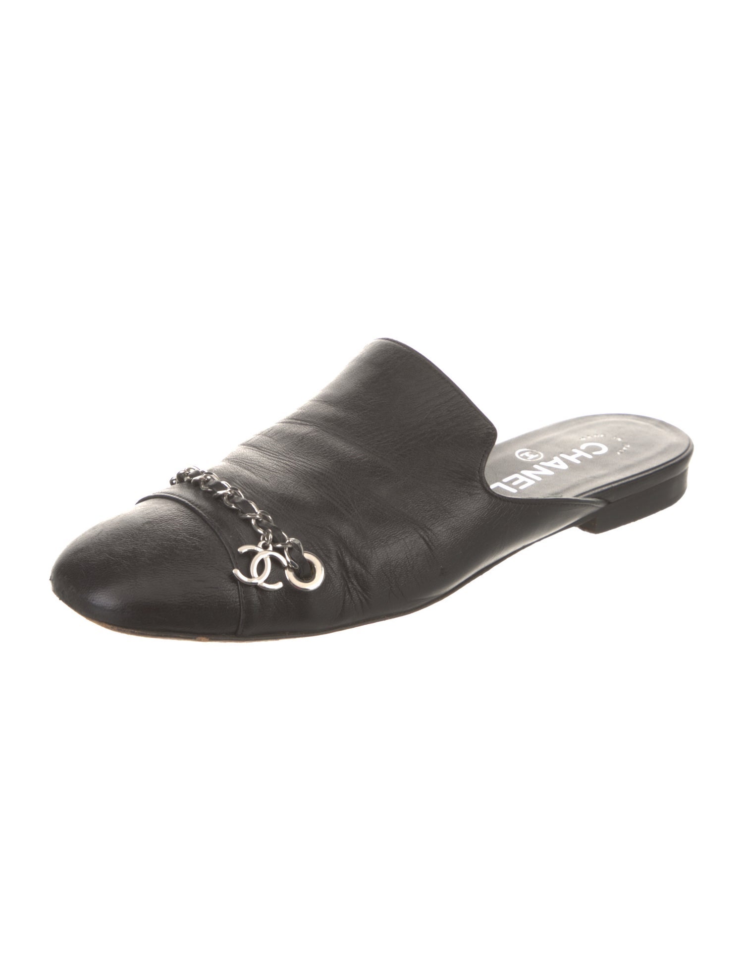 Chanel Interlocking CC Logo Leather Mules