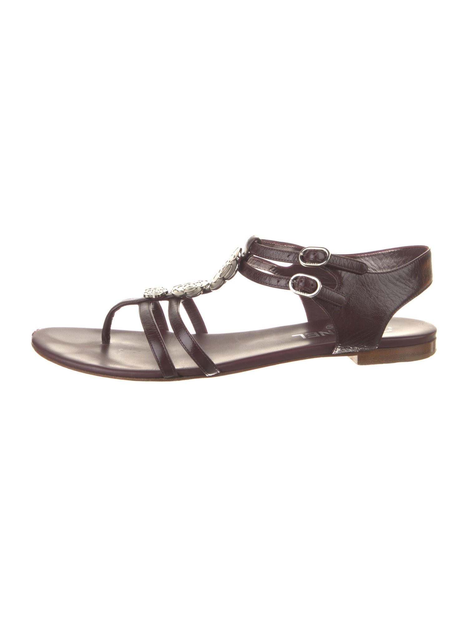 Chanel Interlocking CC Logo Leather T-Strap Sandals