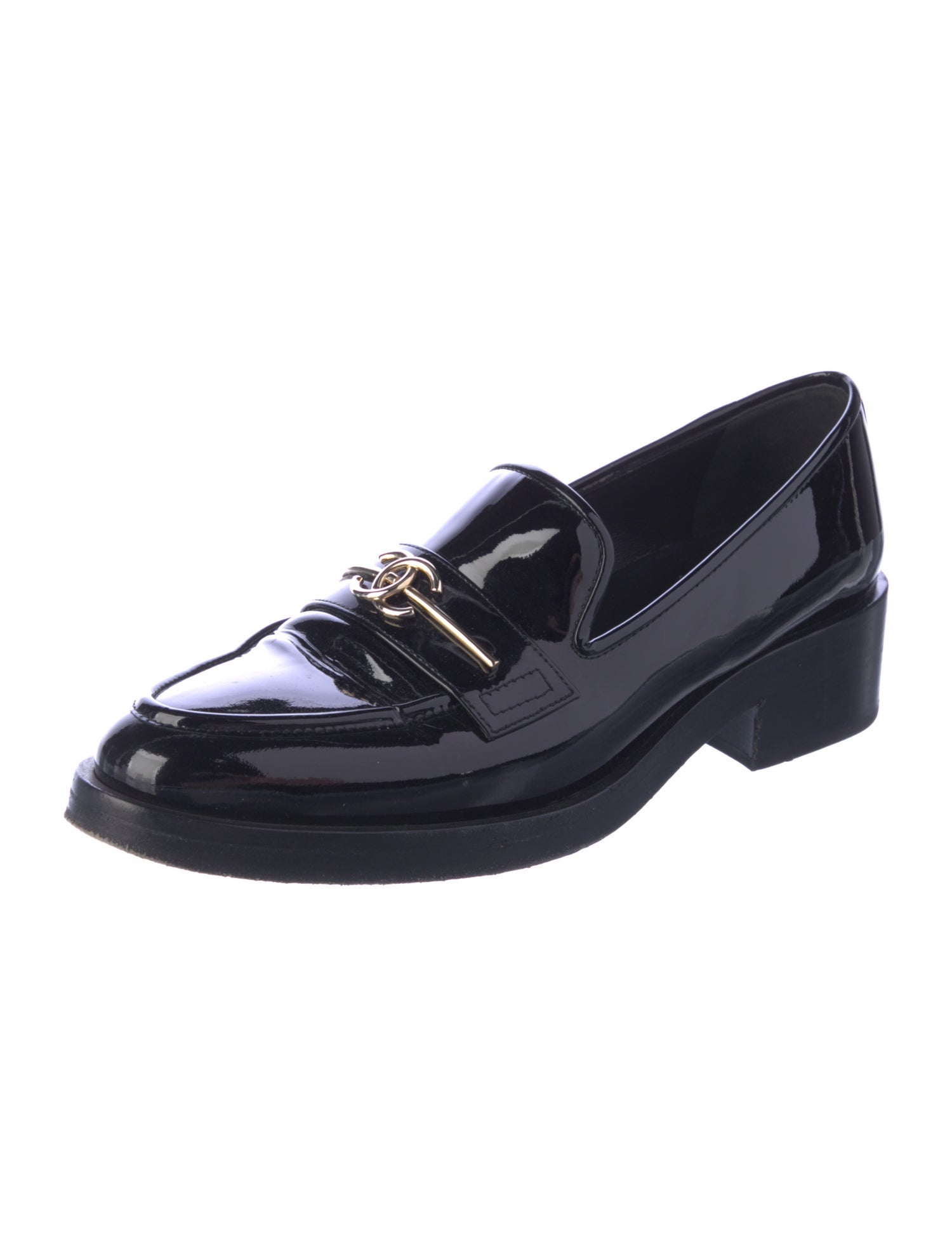 Chanel Interlocking CC Logo Patent Leather Loafers
