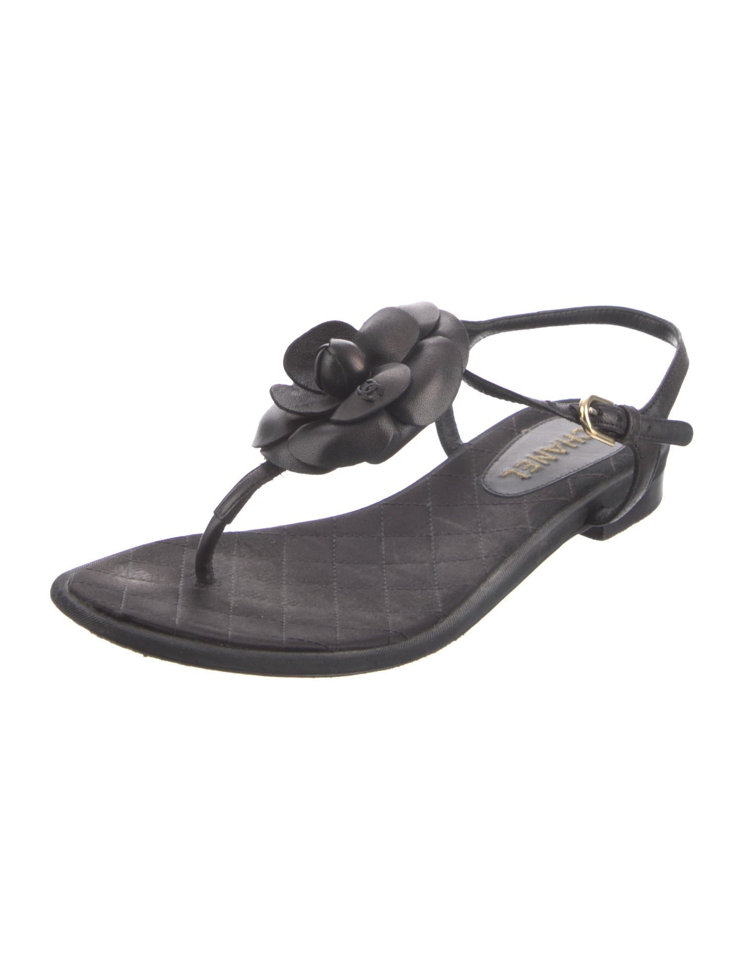 Chanel Interlocking CC Logo Leather T-Strap Sandals