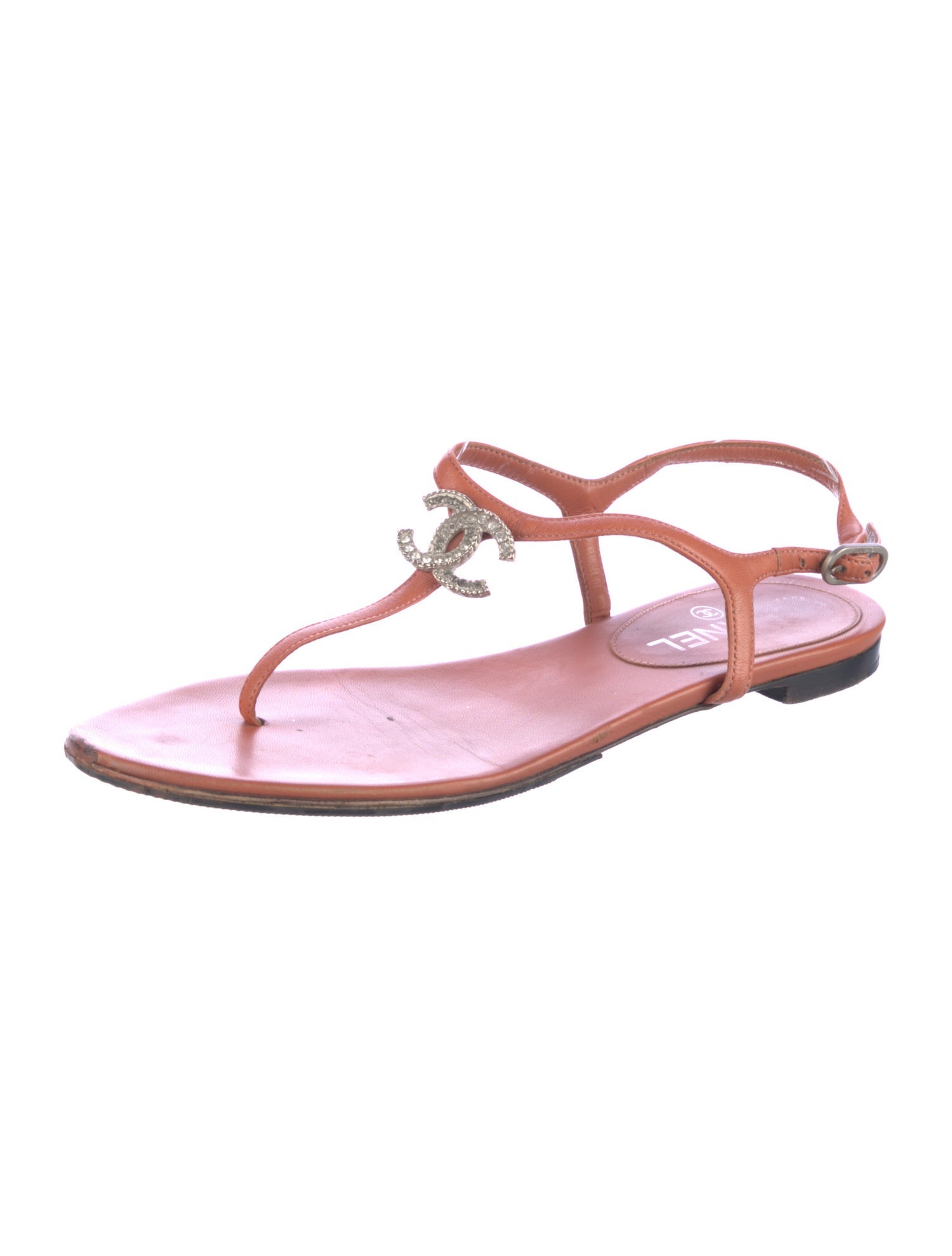 Chanel Interlocking CC Logo Leather T-Strap Sandals