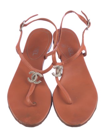 Chanel Interlocking CC Logo Leather T-Strap Sandals
