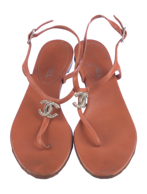 Chanel Interlocking CC Logo Leather T-Strap Sandals