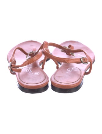 Chanel Interlocking CC Logo Leather T-Strap Sandals
