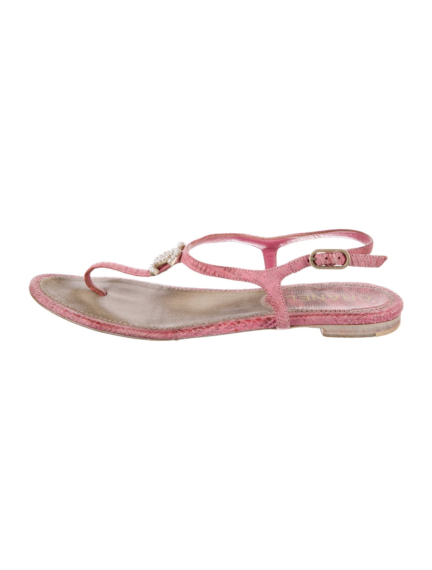 Chanel Interlocking CC Logo Leather T-Strap Sandals