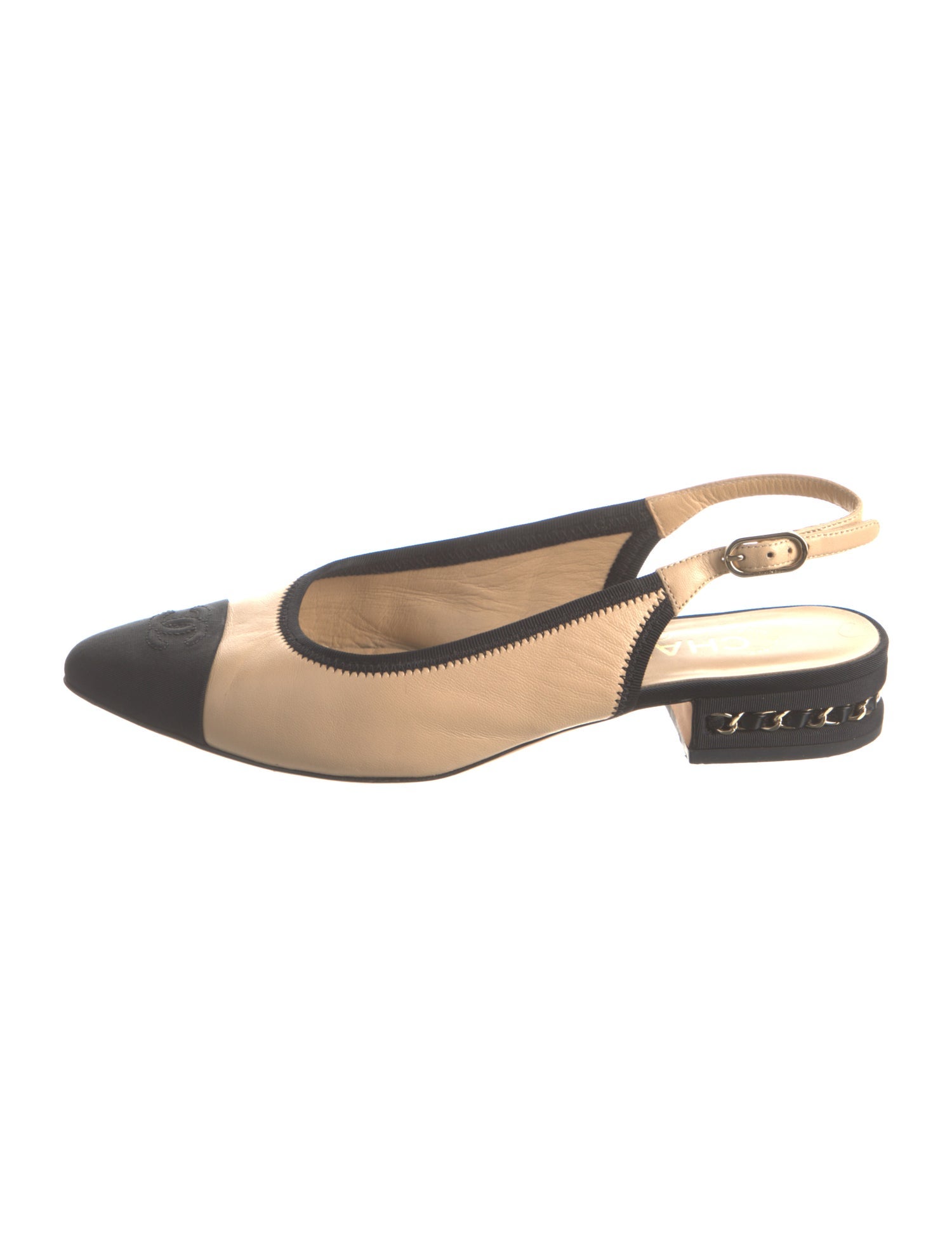 Chanel Interlocking CC Logo Leather Slingback Flats