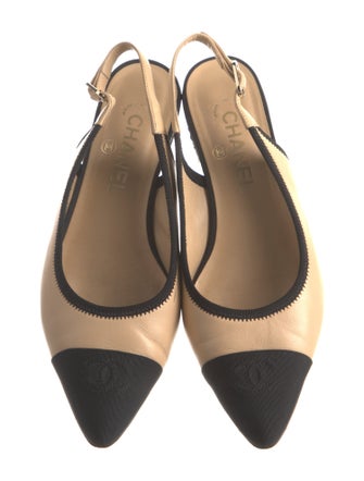 Chanel Interlocking CC Logo Leather Slingback Flats