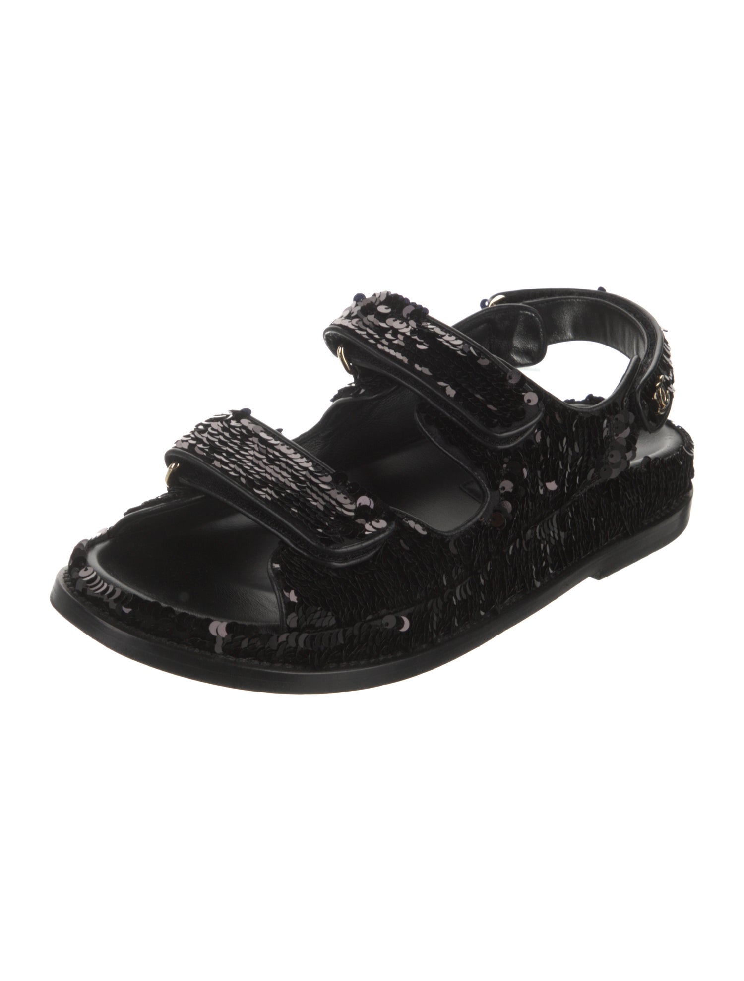 Chanel Interlocking CC Logo Leather Slingback Sandals