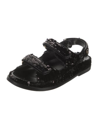 Chanel Interlocking CC Logo Leather Slingback Sandals