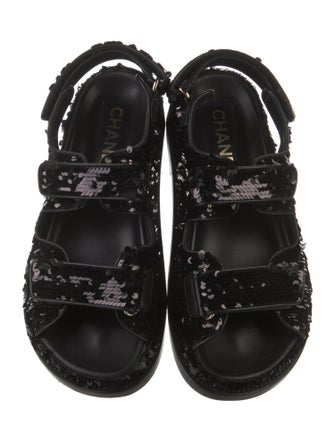 Chanel Interlocking CC Logo Leather Slingback Sandals