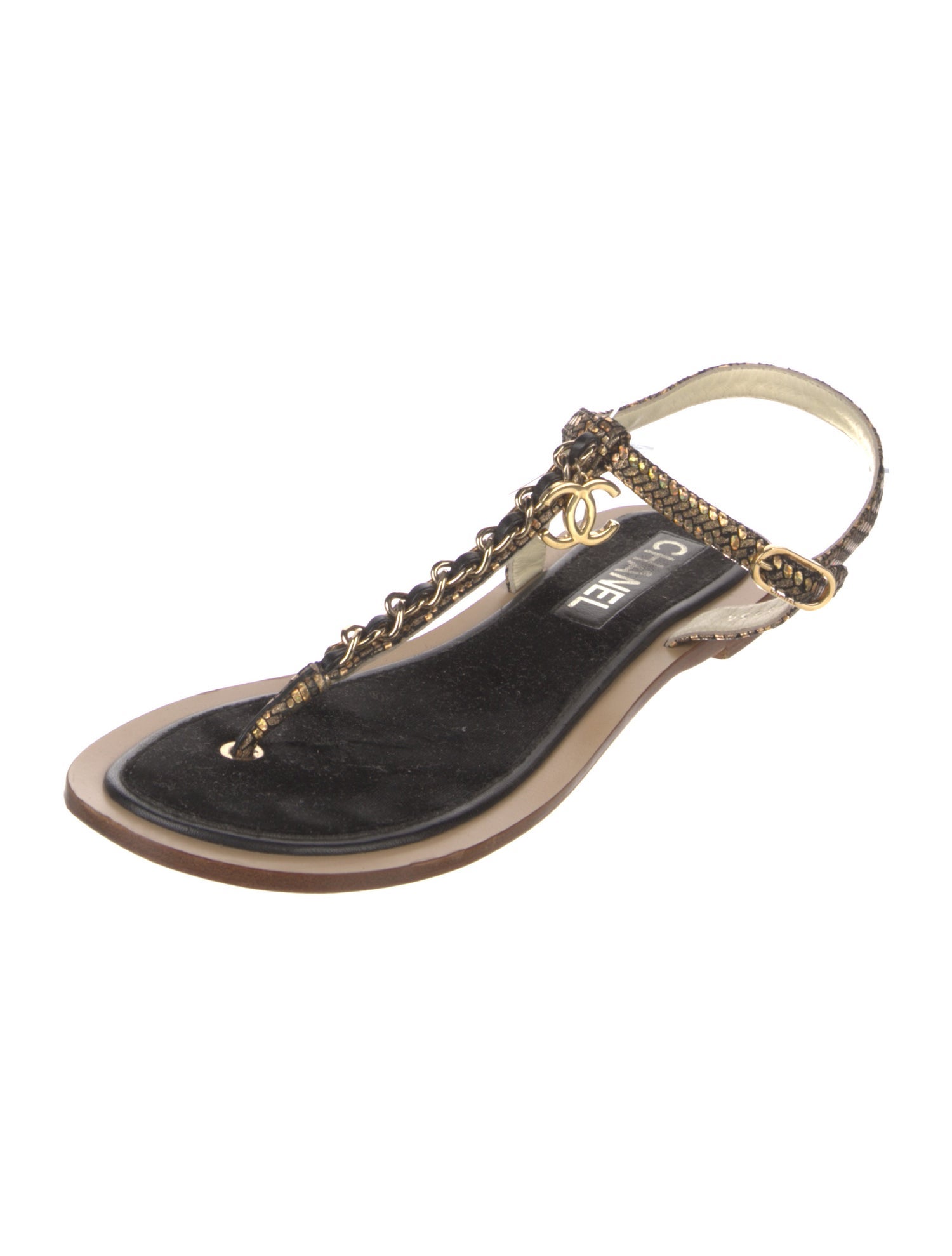 Chanel 2018 Interlocking CC Logo T-Strap Sandals