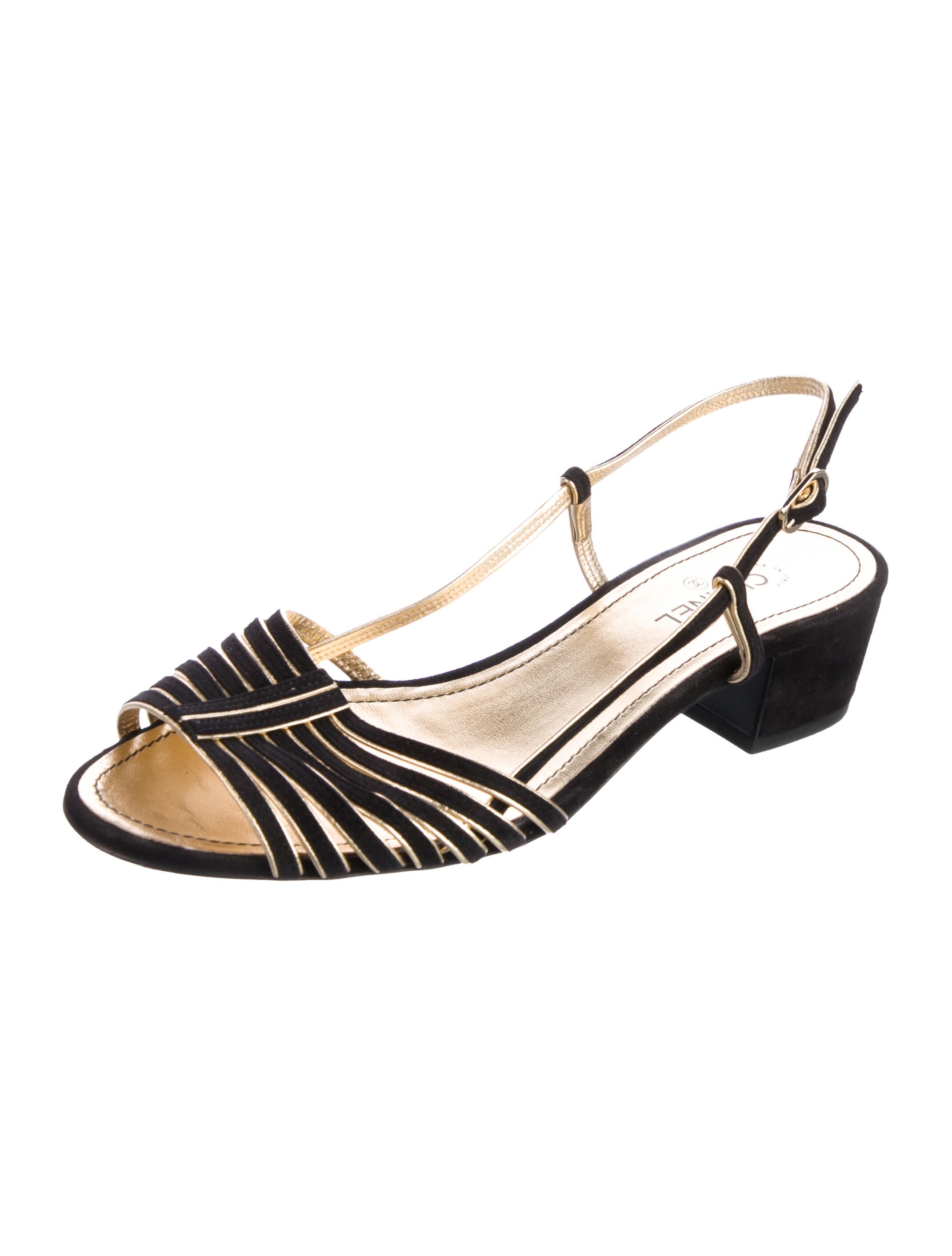 Chanel Interlocking CC Logo Suede Slingback Sandals