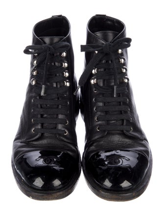 Chanel Interlocking CC Logo Leather Combat Boots