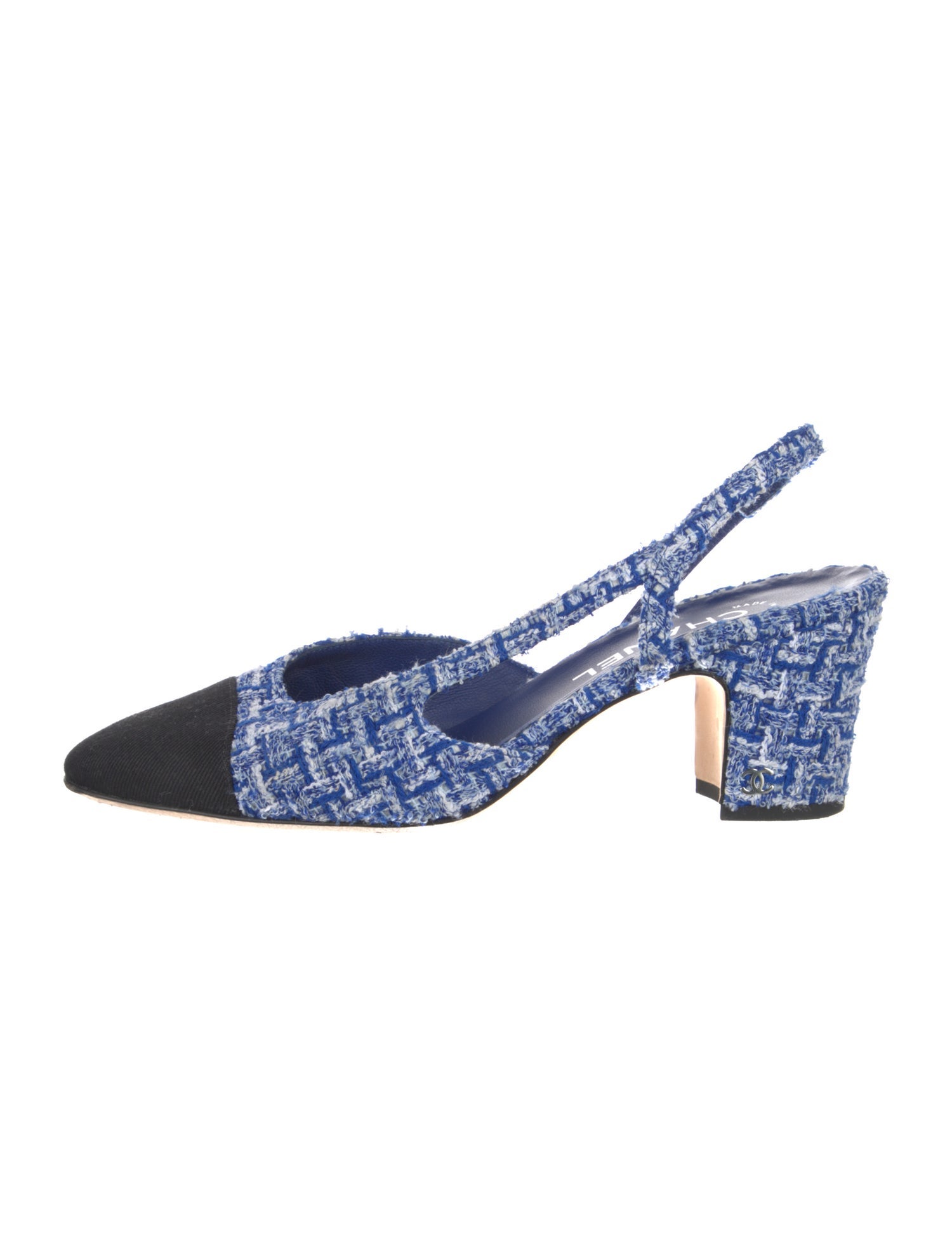 Chanel Interlocking CC Logo Tweed Slingback Pumps
