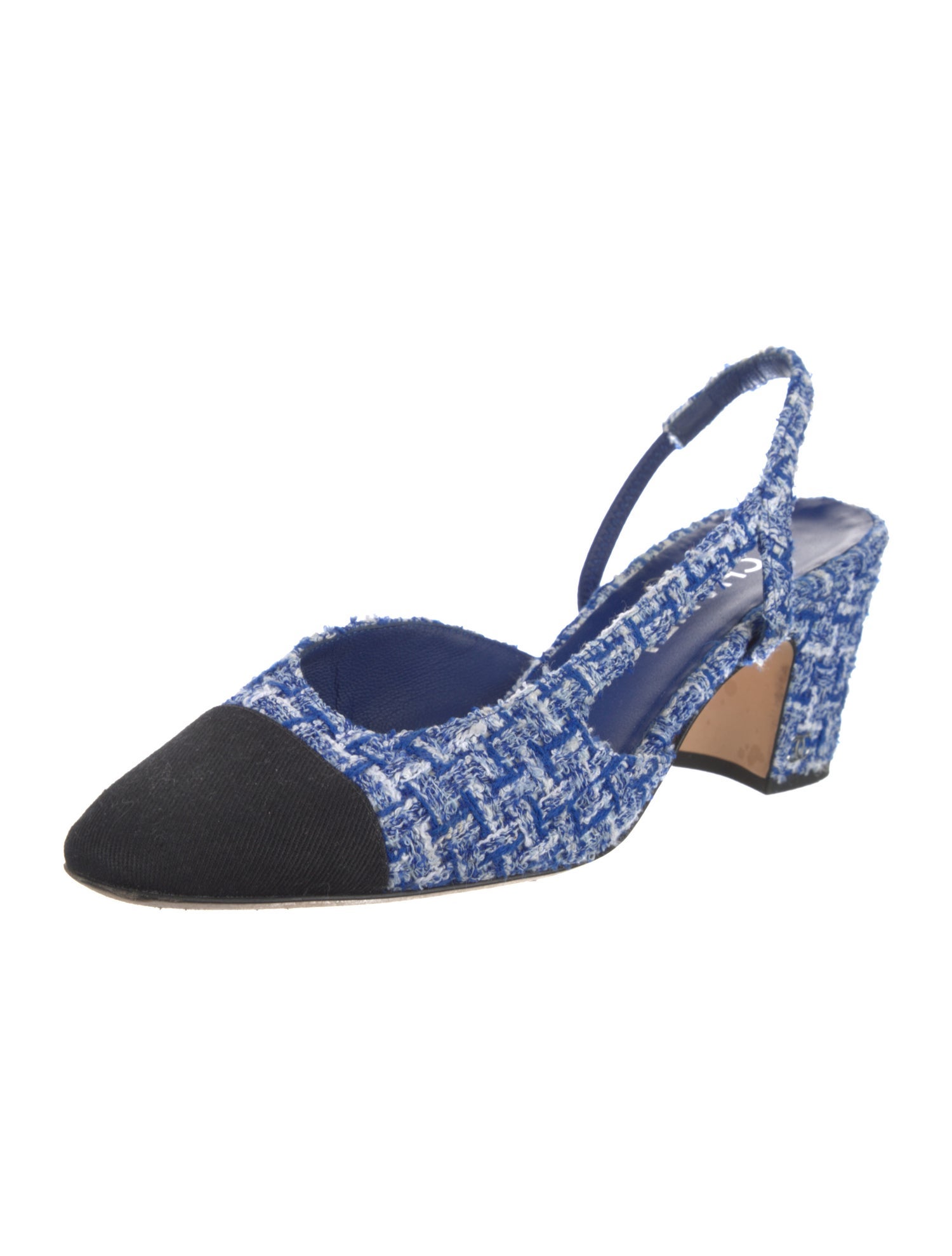 Chanel Interlocking CC Logo Tweed Slingback Pumps