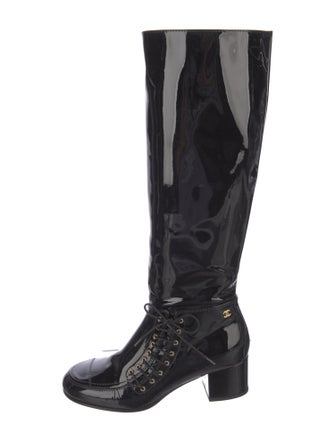 Chanel Interlocking CC Logo Patent Leather Riding Boots