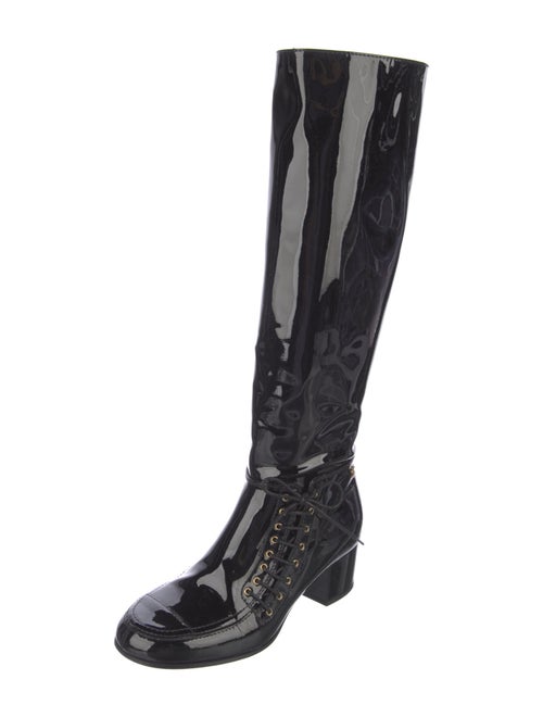 Chanel Interlocking CC Logo Patent Leather Riding Boots