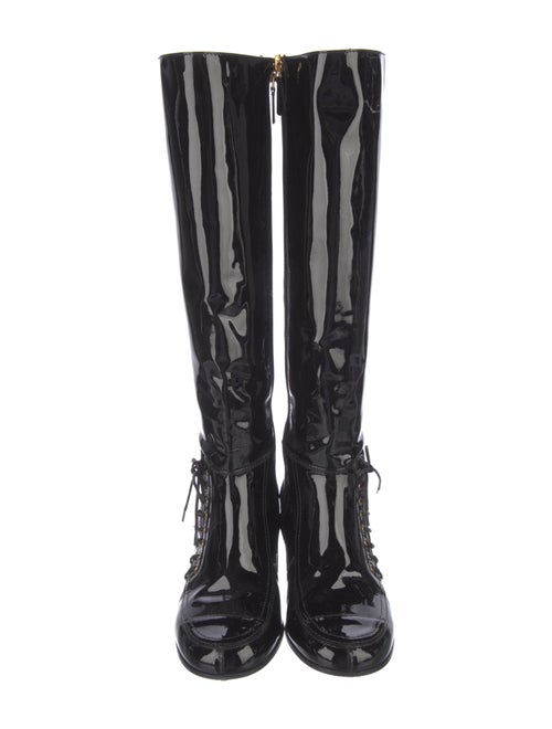 Chanel Interlocking CC Logo Patent Leather Riding Boots