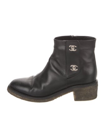 Chanel Interlocking CC Logo Leather Moto Boots