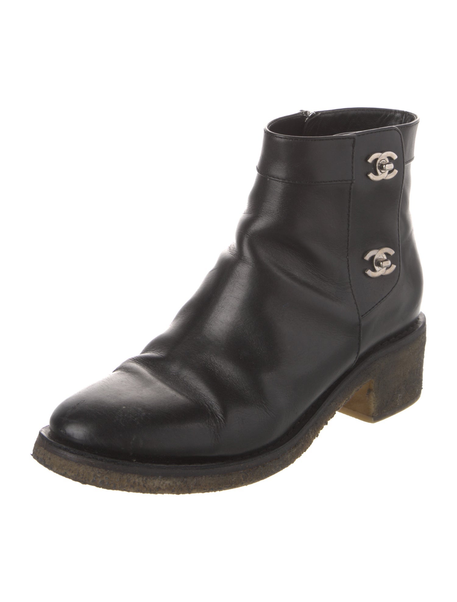 Chanel Interlocking CC Logo Leather Moto Boots