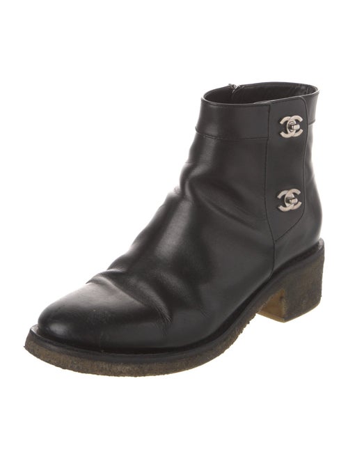 Chanel Interlocking CC Logo Leather Moto Boots