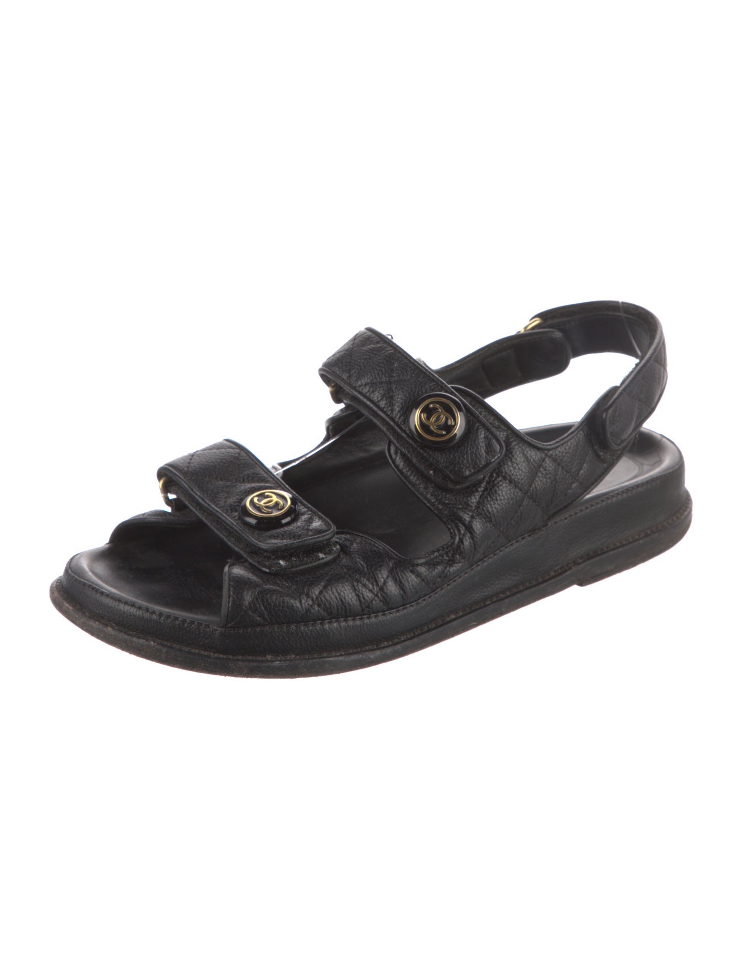 Chanel Interlocking CC Logo Leather Slingback Sandals